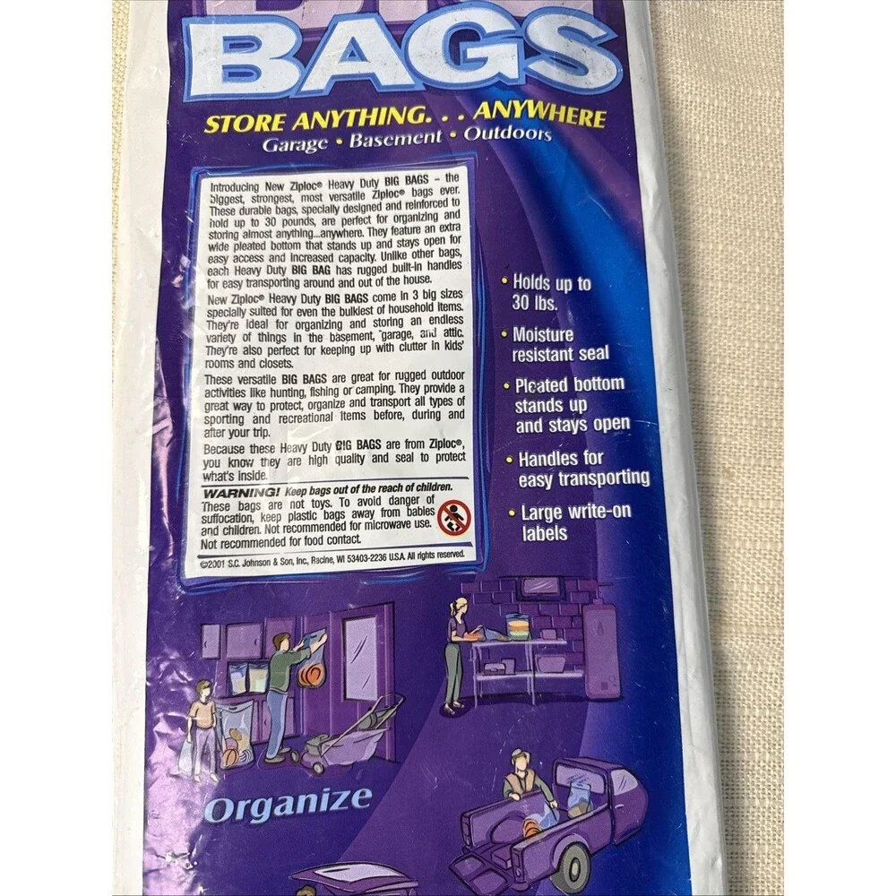 Ziploc Heavy Duty Big Bags 4 Count EXTRA LARGE 12 Gallon- 24” X 21 3/8” New